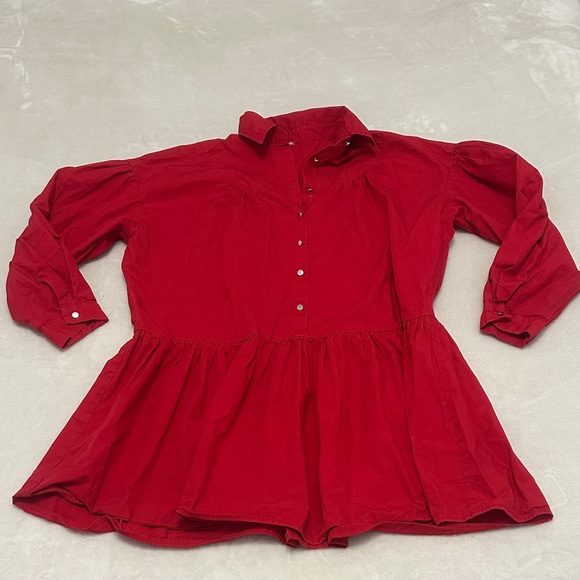 Dresses & Skirts - Vibrant Red Button-Up Dress